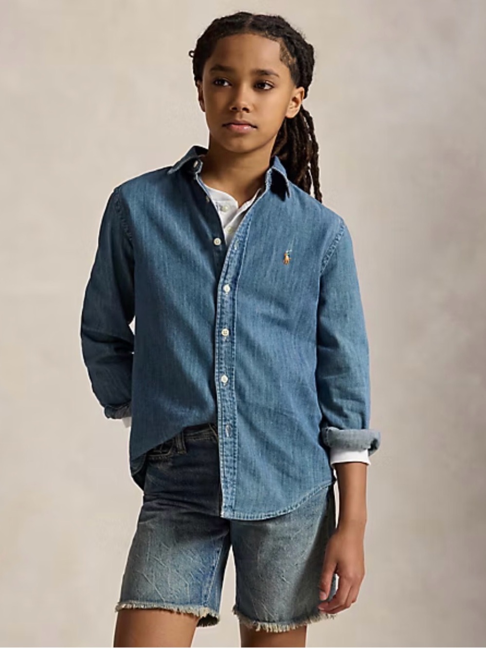 POLO Ralph Lauren Cotton Chambray Button Down Shirt- M (10-12)